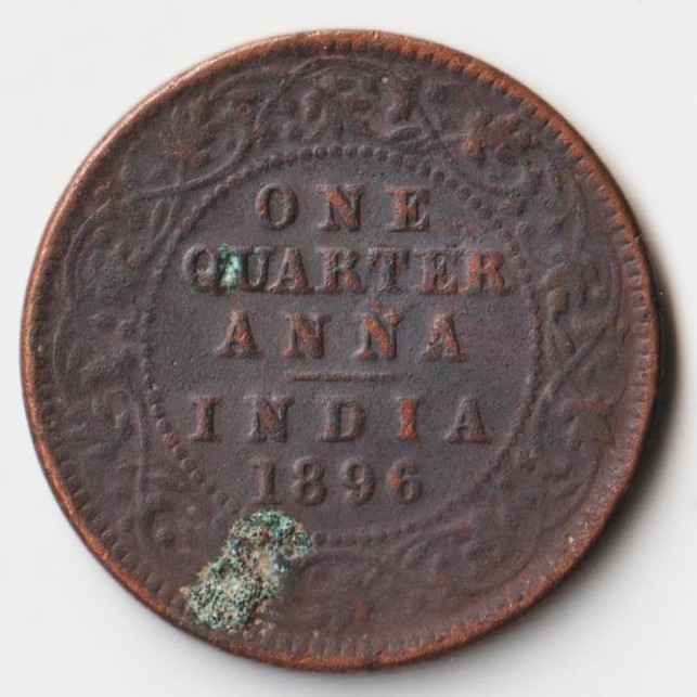 Extremely Rare One Quarter Anna 1896 Copper Coin of Victoria Empress ...