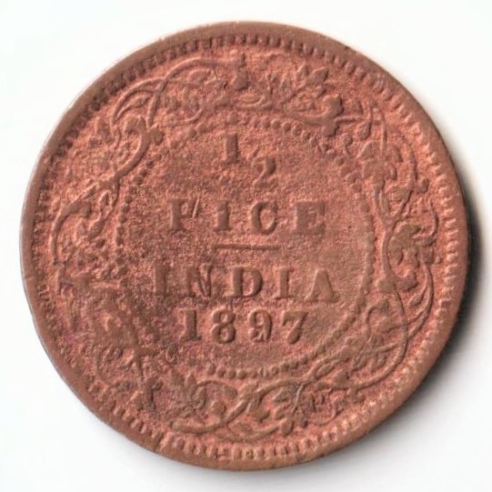 Rare 1 2 Pice 1897 Copper Coin Of Victoria Empress Standard Circulation rare-1-2-pice-1897-copper-coin-of-victoria-empress-standard-circulation