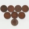 8 Coins Set of One Quarter Anna 1919 to 1940 Bronze Coin of King George VI and George V British India Coinage