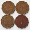 4 Coins Set of One Anna 1942 to 1945 Nickel-Brass Coins Set of George VI British India Coinage