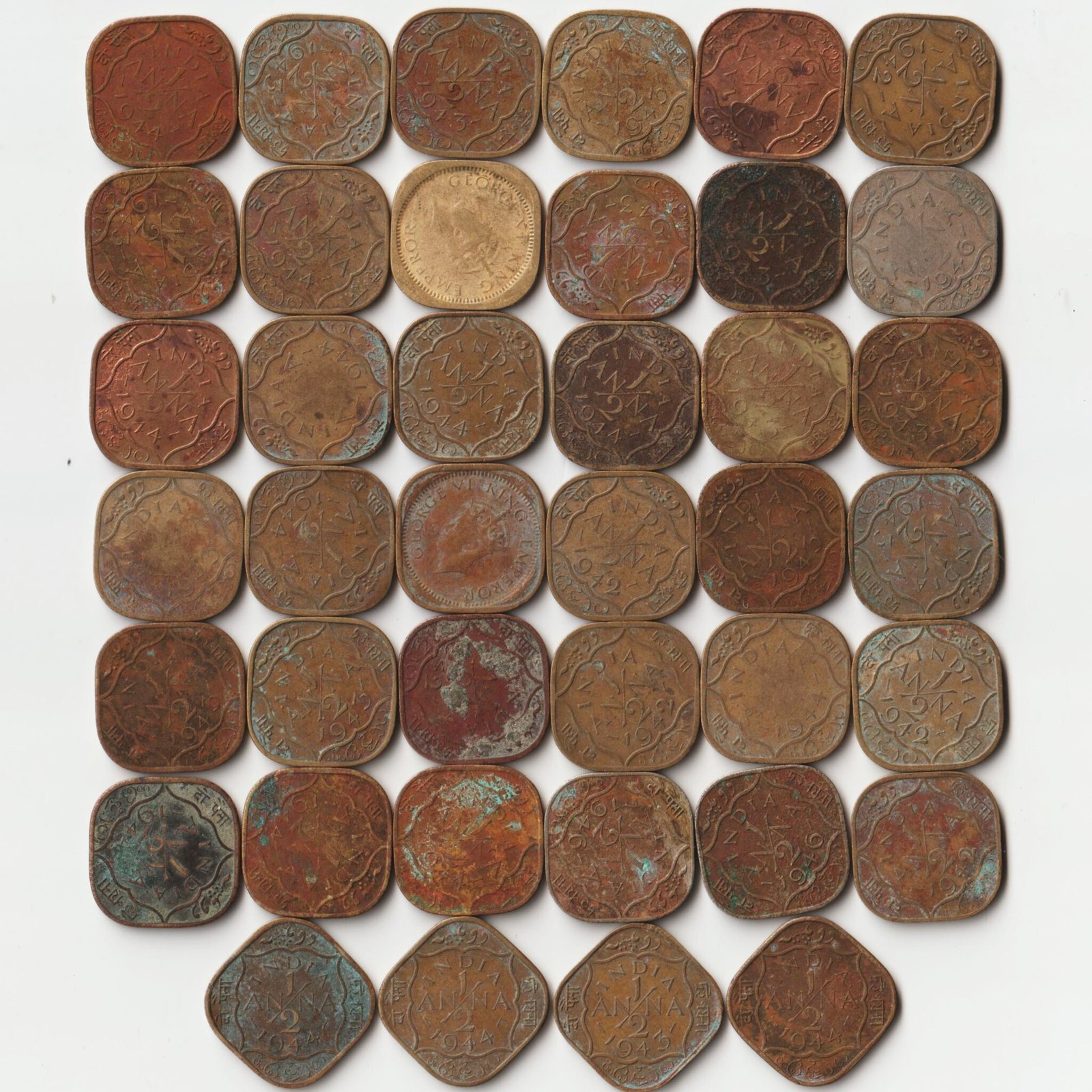 Rare Mints 40 Coins Lot of 1/2 Anna Different Dates Nickel Brass Mixed Mints ...