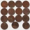 15 Coins Set of 1/12 Anna 1912 to 1924 Bronze Coins of King George V British India Coinage