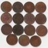 15 Coins Set of One Quarter Anna 1912 to 1942 Bronze Coin of King George V and George VI British India Coinage