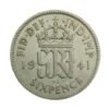 Rare Six Pence 1941 Gri Coin of George VI D G BR OMN REX Silver Coin #NH1079