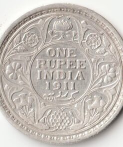 Extremely Rare 1 Rs 1911 George V Calctta Mint of Famous Pig Variety British India Coin.