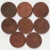 8 Coins Set of One Quarter Anna 1862 to 1901 Copper Coin of Victoria Empress British India Collectible Coins