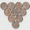 Rare 10 Coins Set of Five Rupees Different Years Different Commemorative Issue Copper-Nickel Coin of British India Coinage