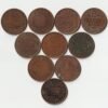 10 Coins Set of One Quarter Anna 1913 to 1941 Bronze Coin of King George VI and George V British India Coinage
