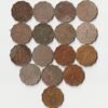 16 Coins Set of One Anna 1918-1946 Different Mints Copper-Nickel Coins of King George VI and George V British India Coinage