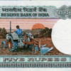 INDIA 5 RUPEE TRACTOR PRINT AT BACKSIDE