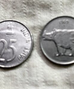 India Commemorative 25 Paise Coin - Rhinoceros - 1989