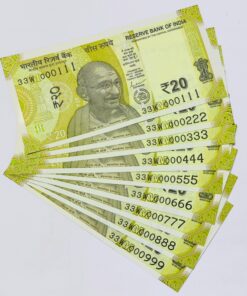 20 Rupee 000111-000999 Super Fancy Number 9 Notes UNC Set
