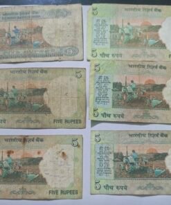 Indian 5 Rupees Old Notes with tractor image, Mixed condition