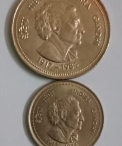 Republic India Indira Gandhi set of 2 coins 5 Rupees big coin and 50 Paisa