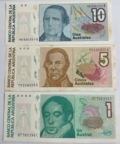 ARGENTINA - 1 , 5 & 10 AUSTRALES OLD ISSUE - UNC & MINT CONDITION ( SOME STAIN ) - 3 X DIFFERENT SET