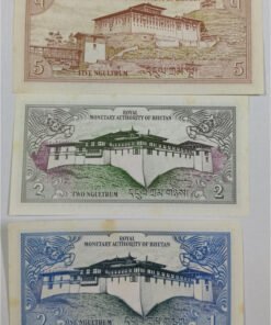 BHUTAN - 3 x DIFFERENT NOTES SET - UNC CONDITION (some stain )