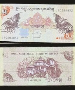 Bhutan 5 Ngultrum Banknote UNC 2015 Mythic Birds Taktsang Tiger's Nest Monastery RARE