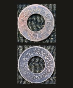 British India 1 Pice Coin 1942 King George VI Holed Coin Floral Vine Border Bronze RARE