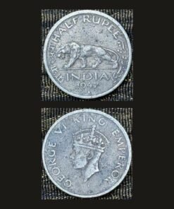 British India Half Rupee Coin 1947 King George VI Indian Tiger Mumbai Mint Nickel RARE
