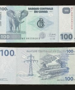 Democratic Republic of the Congo 100 Francs Banknote UNC Elephant Inga Dam RARE