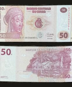 Democratic Republic of the Congo 50 Francs Banknote UNC Tsokwe Pwo Mask Fishing Village RARE