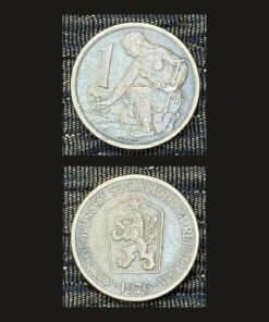 Czechoslovakia 1 Koruna Coin 1976 Woman Planting Tree Lion Emblem Bronze RARE
