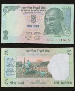 India 5 Rupees Banknote Mahatma Gandhi Farmer Tractor Bimal Jalan RARE