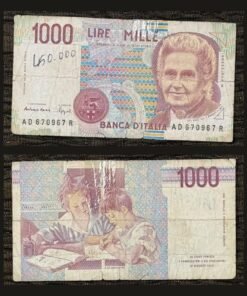Italy 1000 Lire Banknote Maria Montessori Children Studying Circulated Note RARE
