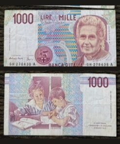 Italy 1000 Lire Banknote Maria Montessori Children Studying European Vintage RARE