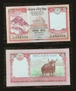 Nepal 5 Rupees Banknote UNC Mount Everest Kasthamandap Temple Yak 2017 RARE