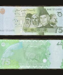 Pakistan 75 Rupees Commemorative Banknote 2022 UNC Condition 75th Independence Markhor & Leaders RARE