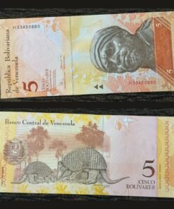Venezuela 5 Bolivares Fuertes Banknote 2008 UNC Condition Pedro Camejo & Giant Armadillo RARE