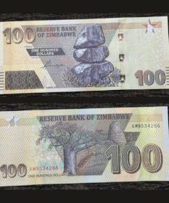 Zimbabwe 100 Dollars Banknote 2023 UNC Condition Balancing Rocks Baobab & Great Zimbabwe RARE