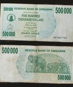 Zimbabwe 500 Thousand Dollars Bearer Cheque 2007 Elephants RARE