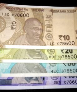 Indian Currency Rare Fancy Number Set – 078600 | Rs 10, Rs 20, Rs 50 & Rs 100