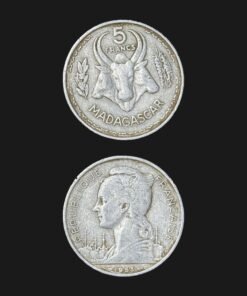 Madagascar 5 Francs Coin 1953 Zebu Head Marianne French Republic Aluminium RARE