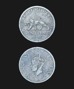British India Half Rupee Coin 1947 King George VI Indian Tiger Mumbai Mint Nickel RARE