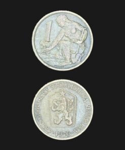 Czechoslovakia 1 Koruna Coin 1976 Woman Planting Tree Lion Emblem Bronze RARE