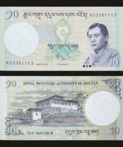 Bhutan 10 Ngultrum Banknote 2019 Series Conch Shell Dungkar Paro Dzong UNC