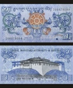 Bhutan 1 Ngultrum Banknote UNC 2013 Druk Dragons Simtokha Dzong Monastery RARE