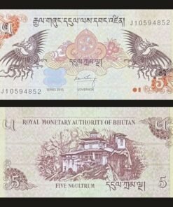 Bhutan 5 Ngultrum Banknote UNC 2015 Mythic Birds Taktsang Tiger's Nest Monastery RARE