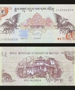 Bhutan 5 Ngultrum Banknote UNC 2015 Mythic Birds Taktsang Tiger's Nest Monastery RARE