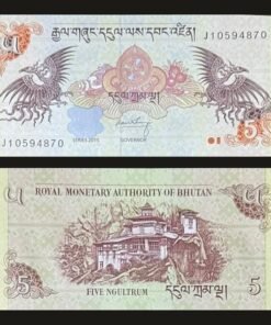 Bhutan 5 Ngultrum Banknote 2015 Series UNC Mythical Birds Taktsang Tiger's Nest Monastery RARE