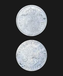 Spain 5 Pesetas Coin King Juan Carlos I Coat of Arms
