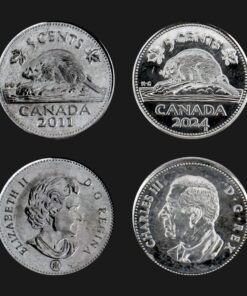 Canada 5 Cents Coin Set of 2 (Queen Elizabeth II 2011 and King Charles III 2024)