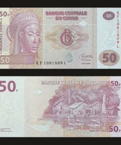 Democratic Republic of the Congo 50 Francs Banknote UNC Tsokwe Pwo Mask Fishing Village RARE