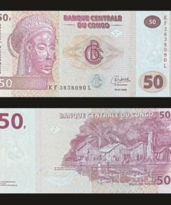 Democratic Republic of the Congo 50 Francs Banknote UNC Tsokwe Pwo Mask Fishing Village RARE