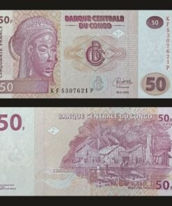 Democratic Republic of the Congo 50 Francs Banknote UNC Tsokwe Pwo Mask Fishing Village RARE
