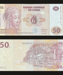 Democratic Republic of the Congo 50 Francs Banknote UNC Tsokwe Pwo Mask Fishing Village RARE