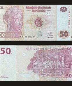 Democratic Republic of the Congo 50 Francs Banknote UNC Tsokwe Pwo Mask Fishing Village RARE